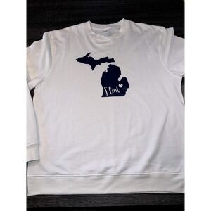 Flint Michigan Sweatshirt Womens L White State Map Heart Graphic Crewneck 810